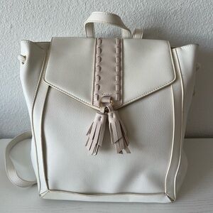 Elegant Vegan Leather Cream Backpack with Tassel Accent